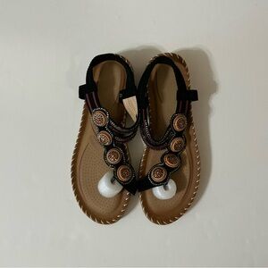 Atoshopce Beaded Black and Brown Bohemian Sandals